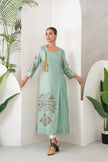 Mint Silk Chanderi Miniature Painting Inspired Printed Dress (1 PC)