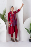 Maroon Silk Chanderi Floral Printed Front Open Dress (1 PC)