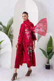 Maroon Silk Chanderi Printed Front Open Dress (1 PC)