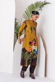 Mustard & Brown Viscose Dupion Printed Tunic (1 PC)