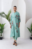 Mint Silk Chanderi Floral Printed Front Open Dress (1 PC)
