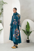 Indigo Silk Chanderi Playful Aquatic Motif Printed Dress (1 PC)
