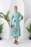 Mint Silk Chanderi Floral Boota Printed Dress (1 PC)