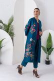Indigo Silk Chanderi Floral Printed Front-Zip Dress (1 PC)