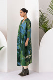 Green & Blue Viscose Dupion Printed Dress (1 PC)
