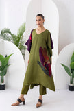 Leaf Green Viscose Dupion Printed Kaftan (1 PC)