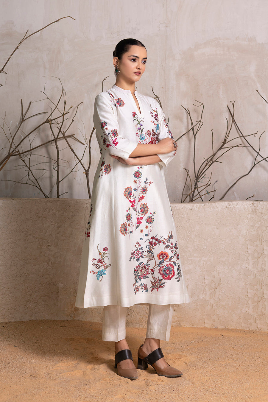 Ivory Silk Chanderi Floral Printed tunic (1 PC)