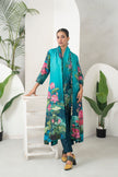 Aqua Fades Into Deep Blue Thin Chanderi Lush Lotus Printed Stole (1 PC)