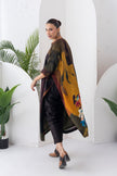 Mustard & Brown Viscose Dupion Printed Kaftan Style Dress (1 PC)