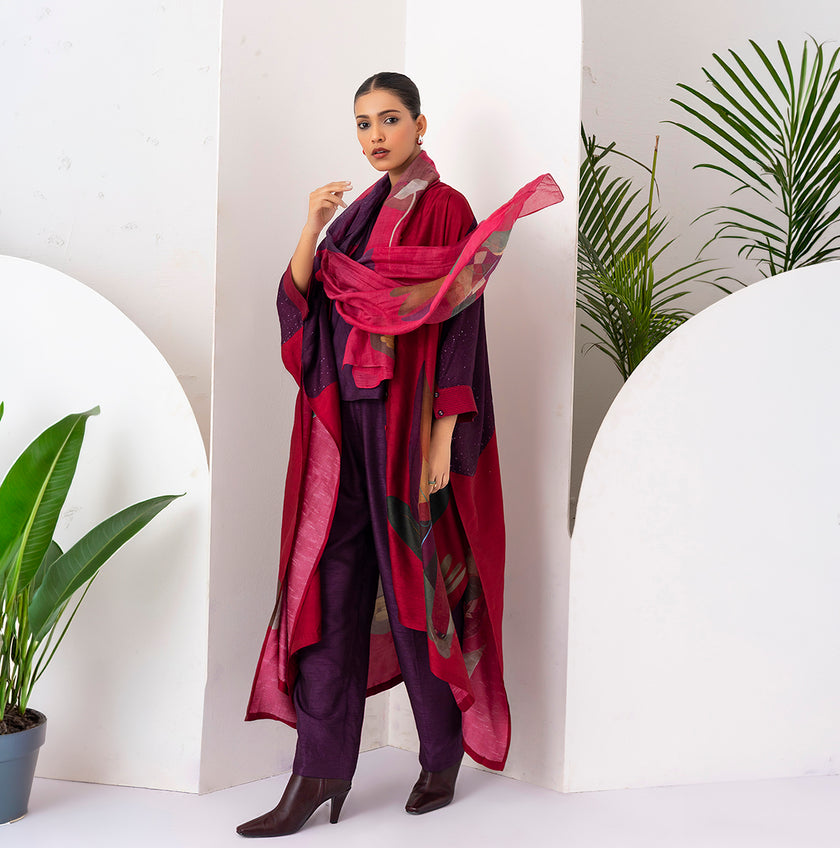 Red Thin Chanderi Printed Stole (1 PC)