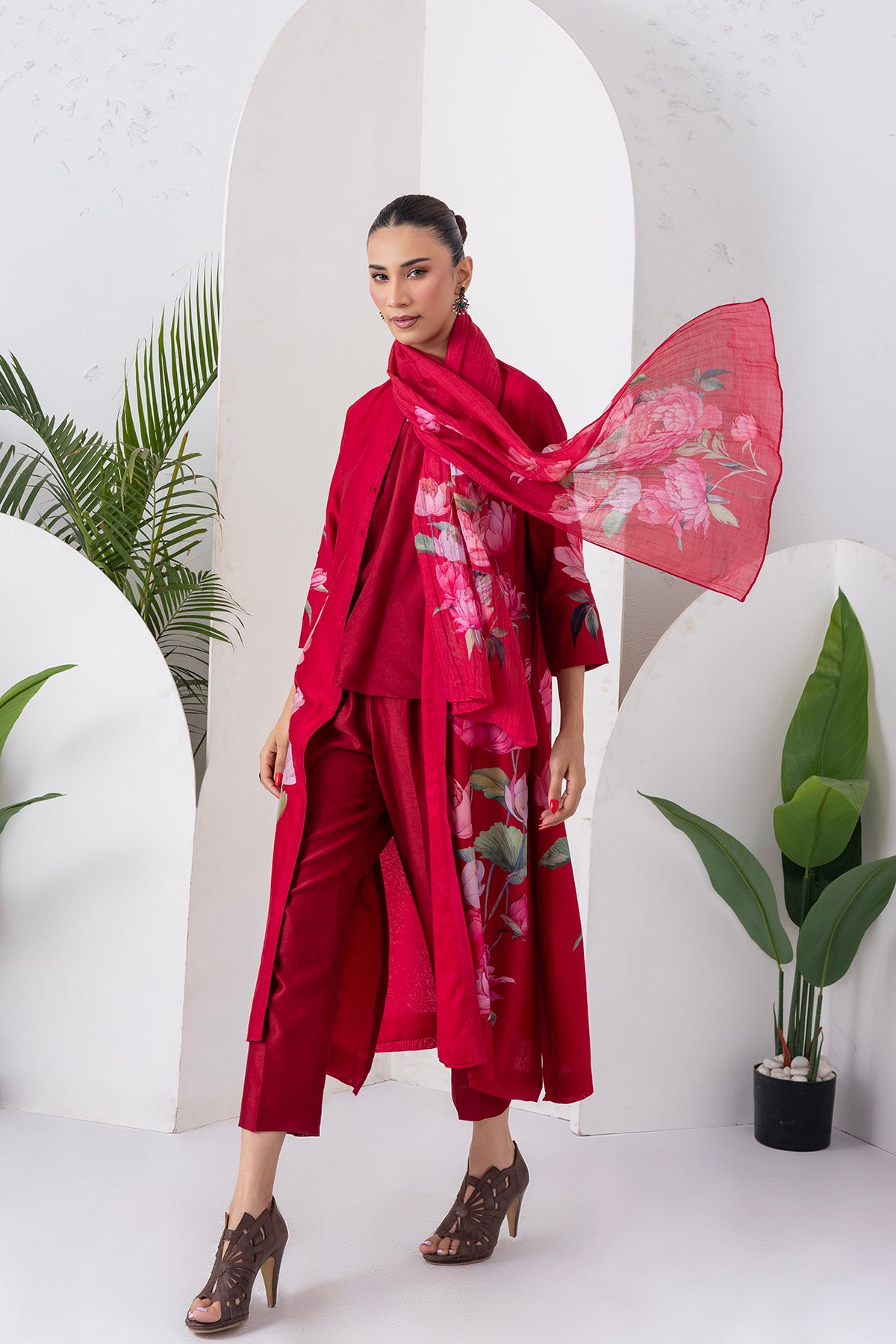 Maroon Thin Chanderi Printed Stole (1 PC)