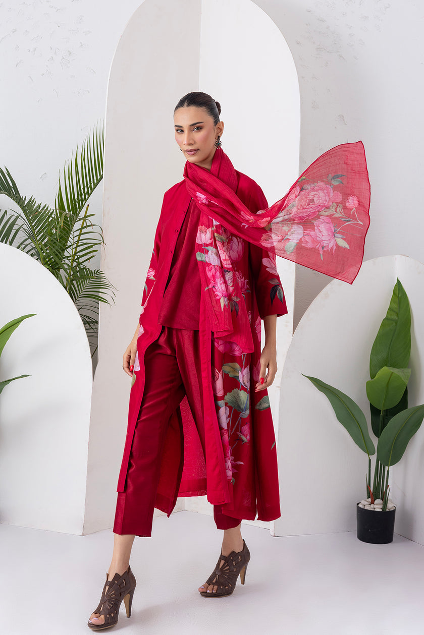 Maroon Thin Chanderi Printed Stole (1 PC)