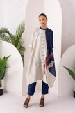 Blue & Ivory Silk Chanderi Printed Kaftan Style Dress (1 PC)