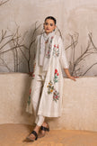 Ivory Silk Chanderi Floral Printed Front Open Dress (1 PC)