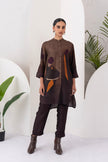 Shades Of Brown Viscose Dupion Printed Shirt Style Tunic (1 PC)