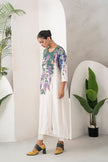 Ivory Silk Chanderi Side Panel Wisteria Printed Dress (1 PC)