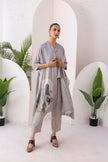 Grey Viscose Dupion Printed Kaftan Style Dress (1 PC)