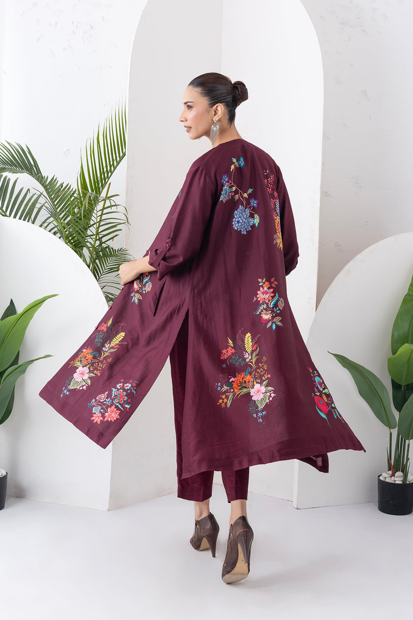 Chocolate Brown Silk Chanderi Printed High-Low Dress (1 PC)