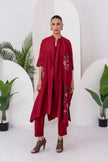 Maroon Silk Chanderi Printed Kaftan Style Dress (1 PC)