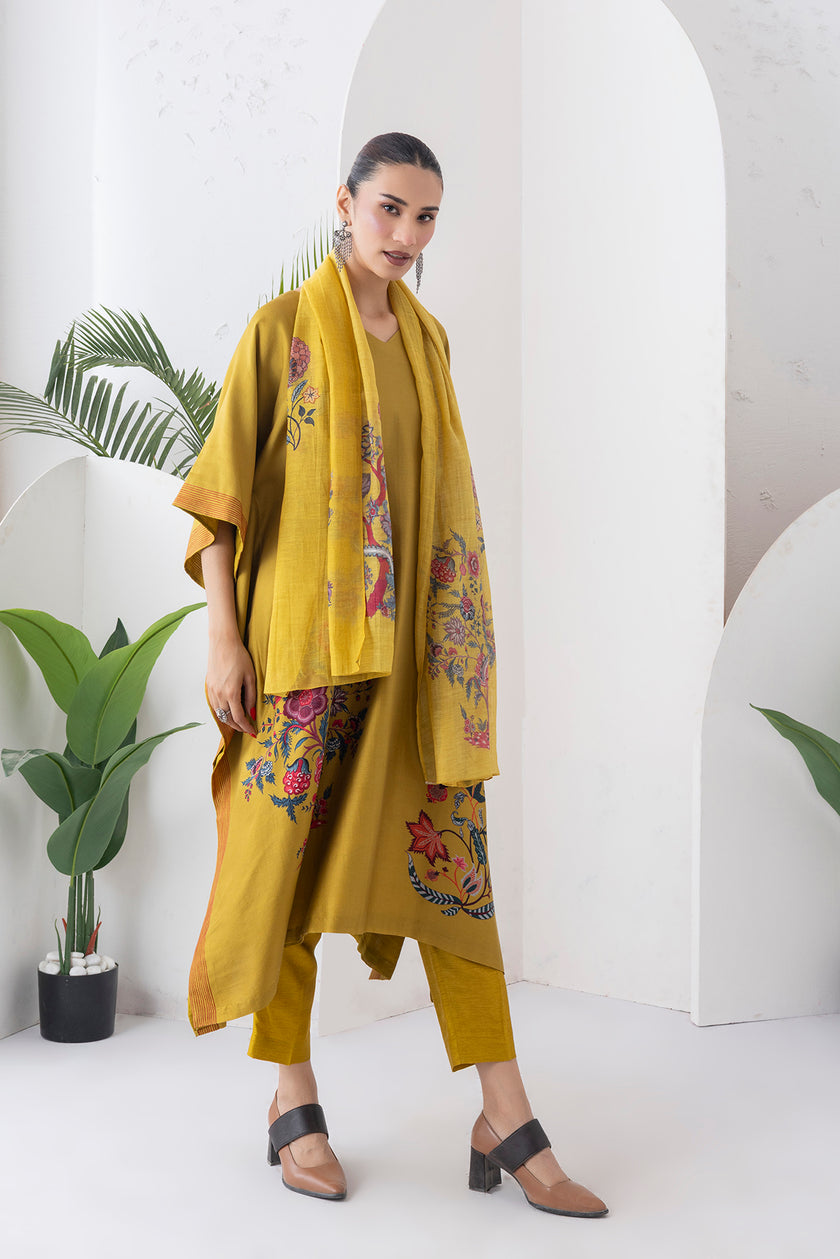 Mustard Silk Chanderi Chintz Printed Kaftan (1 PC)