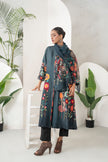 Charcoal Thin Chanderi Striking Floral Illustration Printed Stole (1 PC)