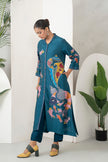 Indigo Silk Chanderi Playful Aquatic Motif Printed Dress (1 PC)