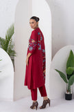 Maroon Silk Chanderi Floral Printed Front Open Dress (1 PC)