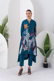 Indigo Silk Chanderi Printed High-Low Dress (1 PC)