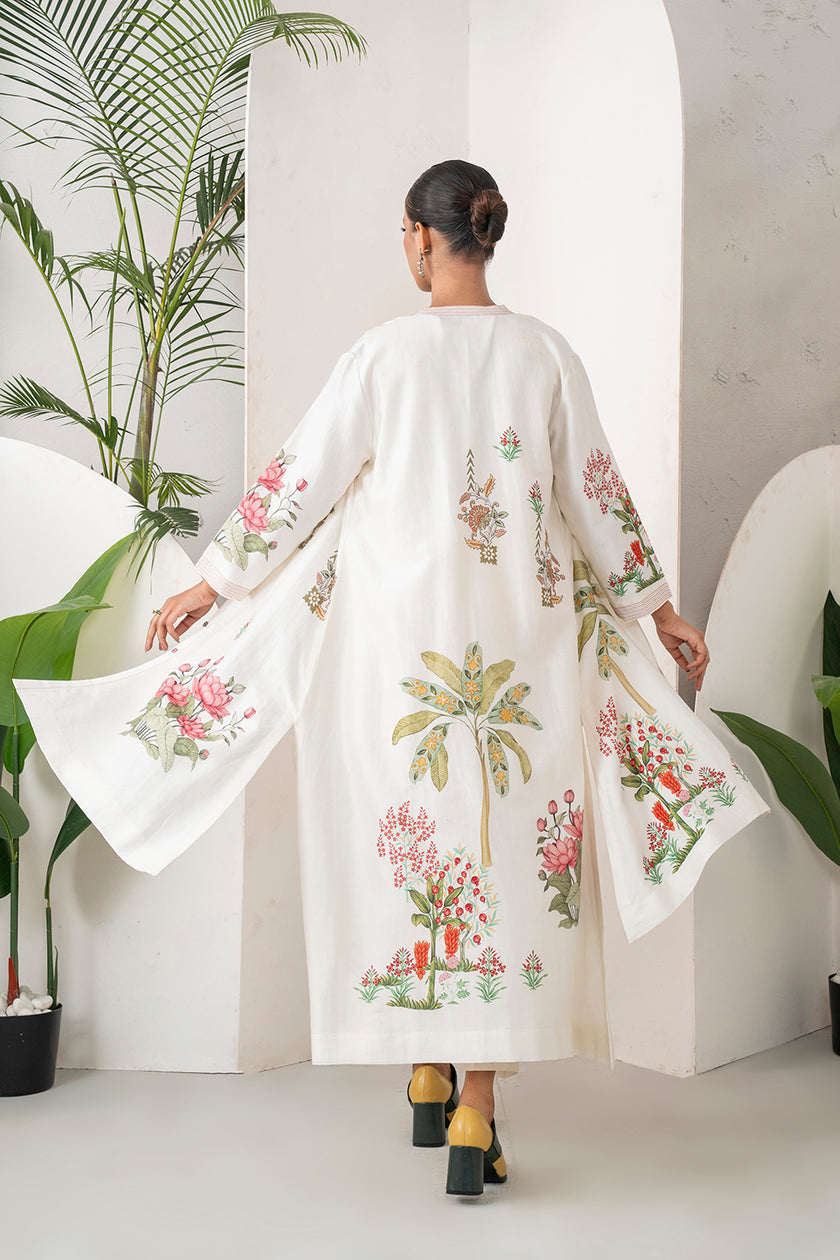 Ivory Silk Chanderi Miniature Art Printed High-Low Dress (1 PC)