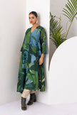Green & Blue Viscose Dupion Printed Dress (1 PC)