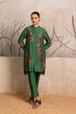 Green Silk Chanderi Floral Printed Shirt Style Tunic (1 PC)