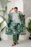 Ivory Silk Chanderi Vivid Garden Illustration Printed Kaftan (1 PC)