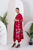 Maroon Silk Chanderi Printed Front Open Dress (1 PC)