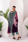 Sage Green & Salmon Pink Viscose Dupion Printed Kaftan (1 PC)