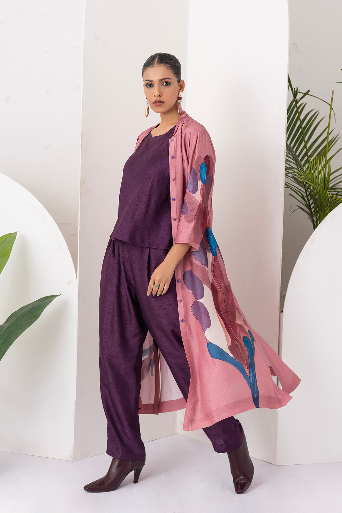 Salmon Pink Viscose Dupion Printed Dress (1 PC)