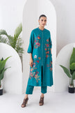 Emerald Silk Chanderi Floral Printed Front-Zip Dress (1 PC)