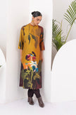Mustard & Brown Viscose Dupion Printed Tunic (1 PC)