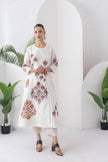 Ivory Silk Chanderi Printed Side Panel Dress (1 PC)