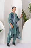 Sage Green Viscose Dupion Printed Dress (1 PC)