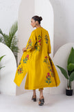 Yellow Silk Chanderi Floral Printed Front Open Dress (1 PC)