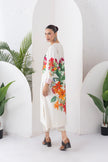 Ivory Silk Chanderi Tunic With Artistic Floral Placement Prints (1 PC)