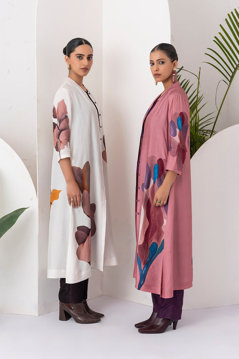 Salmon Pink Viscose Dupion Printed Dress (1 PC)