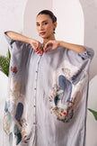 Grey Viscose Dupion Printed Kaftan Style Dress (1 PC)