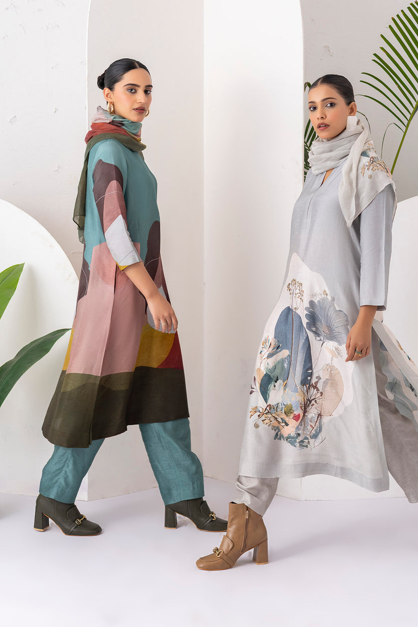 Multicoloured Viscose Dupion Printed Tunic (1 PC)