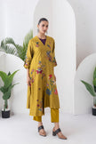 Mustard Silk Chanderi Printed High-Low Dress (1 PC)