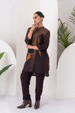 Shades Of Brown Viscose Dupion Printed Shirt Style Tunic (1 PC)
