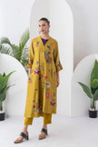 Mustard Silk Chanderi Printed High-Low Dress (1 PC)