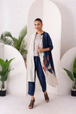 Blue & Ivory Silk Chanderi Printed Kaftan Style Dress (1 PC)
