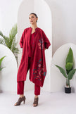 Maroon Silk Chanderi Printed Kaftan Style Dress (1 PC)