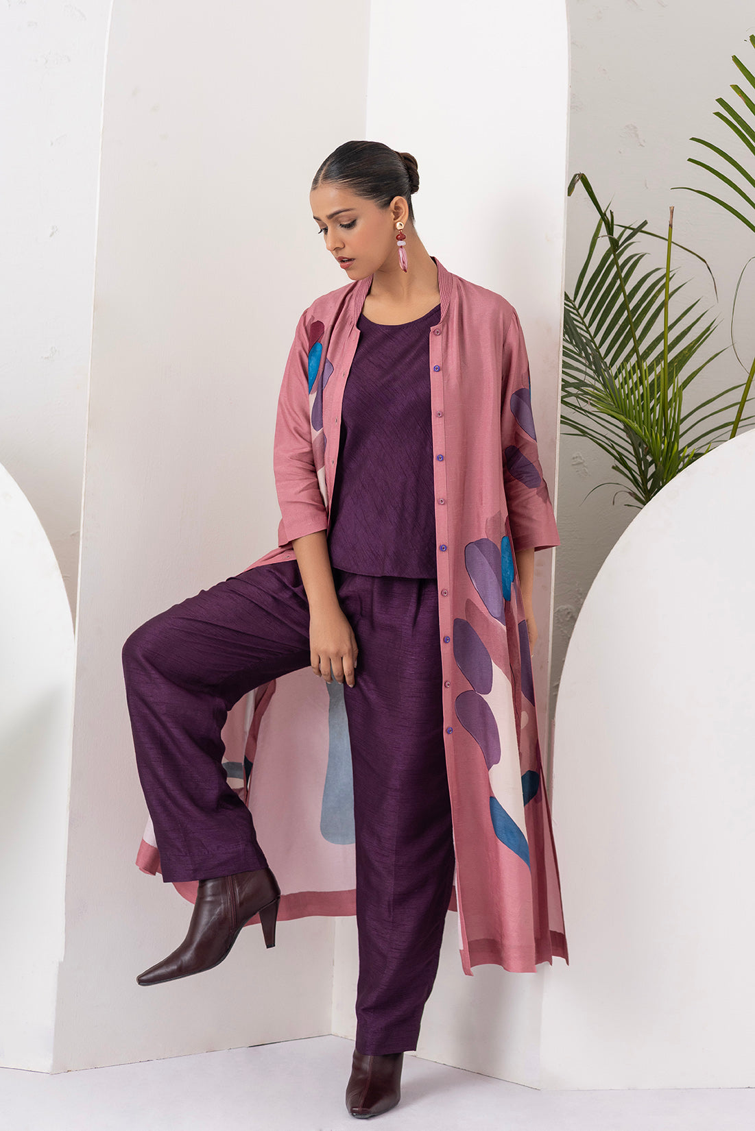 Salmon Pink Viscose Dupion Printed Dress (1 PC)